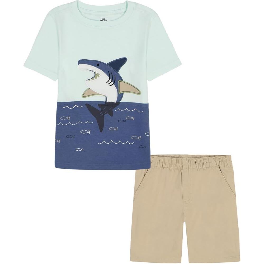 Kids Headquarters Boys 2-Piece Whale T-Shirt and Twill Cargo Shorts Set Sz 12